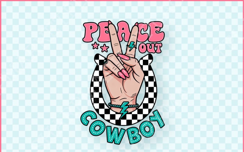 Peace Out Cowboy PNG, Vintage Country Western Shirt Design, Pink Cowgirl Sublimation, Trendy Desert Illustration