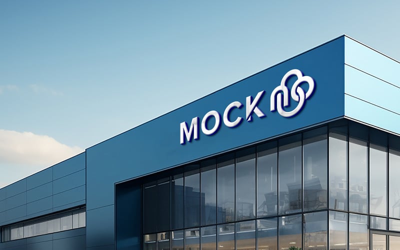 Perspective logo on modern building facade sign logo mockup sign modern building facade Product Mockup
