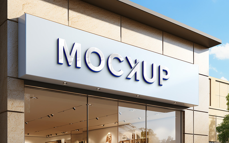 Realistic 3d sign logo mockup on shop facade Product Mockup