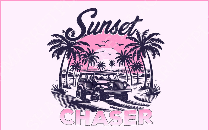 Sunset Chaser PNG, Summer Vibes, Retro Summer, Trendy Summer PNG, Beach Vibes, Beach PNG, Aesthetic Illustration