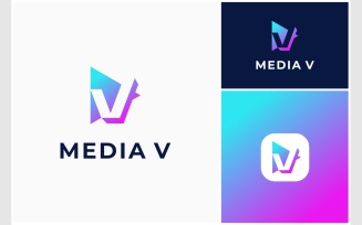 Letter V Media Play Button Logo