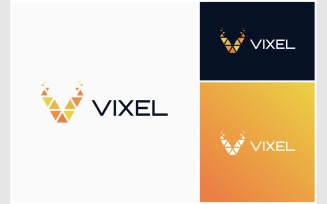Letter V Pixel Geometric Logo