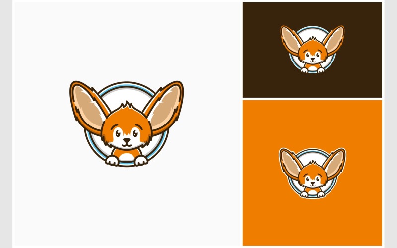 Cute Fennec Fox Cartoon Illustration Logo Template