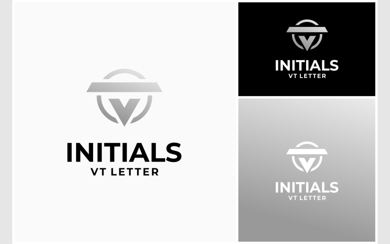 Letter VT TV Initials Silver Logo Logo Template