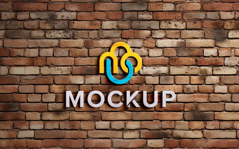 Real color logo mockup on exterior red brick wall Product Mockup