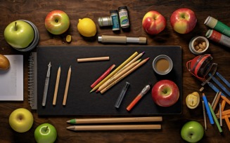 Top View Delight Chalkboard, Pencils, Crayons, apples 79