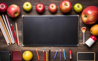 Top View Delight Chalkboard, Pencils, Crayons, apples 86