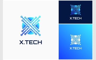 Letter X Circuit Technology Futuristic Logo