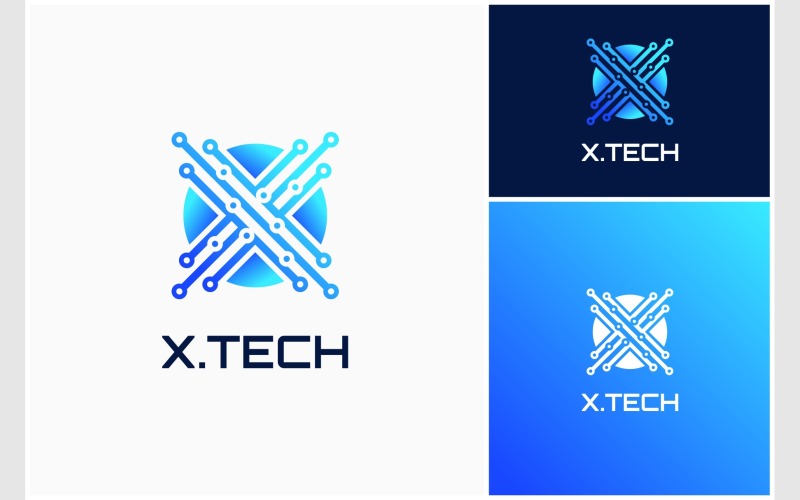 Letter X Circuit Technology Futuristic Logo Logo Template