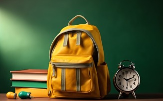 Yellow Backpack with a clock and school Supplies 162