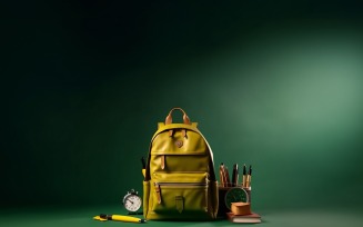 Yellow Backpack with a clock and school Supplies 164