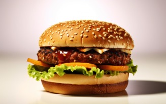 Bacon burger with beef patty, on white background 28