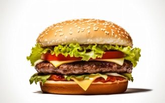 Bacon burger with beef patty, on white background 31