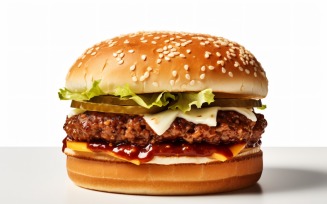Bacon burger with beef patty, on white background 4