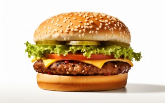 Bacon burger with beef patty, on white background 56