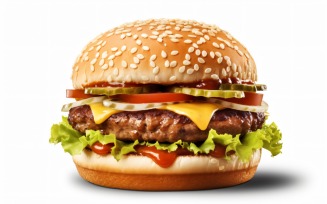 Bacon burger with beef patty, on white background 57