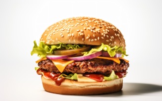Bacon burger with beef patty, on white background 5
