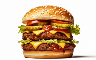 Bacon burger with beef patty, on white background 6