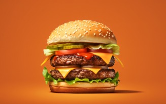 Bacon burger with beef patty, on white background 7