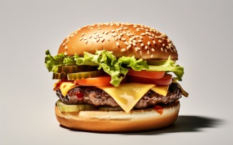 Bacon burger with beef patty, on white background 8