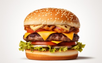 Bacon burger with beef patty, on white background 9