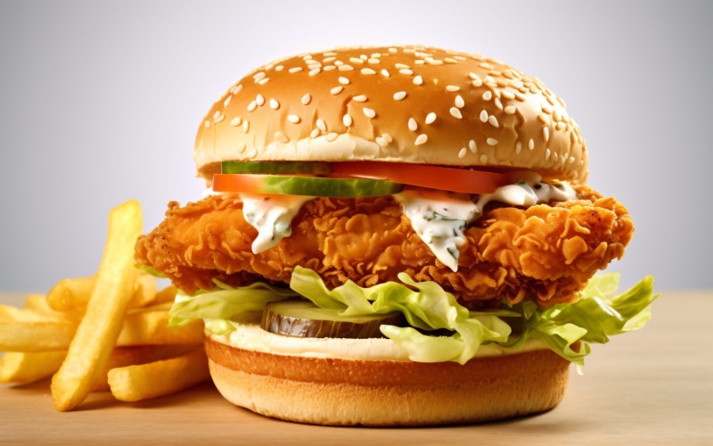 Chicken zinger broast burger, on white background 23 Illustration