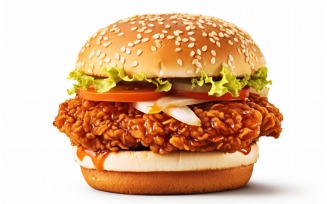Crunchy Chicken and Fish Burger, on white background 33