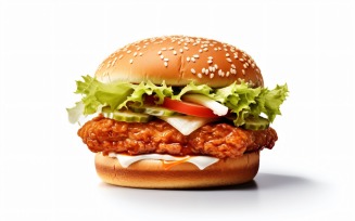 Crunchy Chicken and Fish Burger, on white background 34
