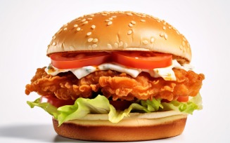Crunchy Chicken and Fish Burger, on white background 35