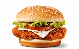 Crunchy Chicken and Fish Burger, on white background 36