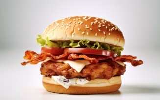 Crunchy Chicken and Fish Burger, on white background 37