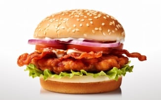 Crunchy Chicken and Fish Burger, on white background 39