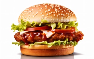 Crunchy Chicken and Fish Burger, on white background 40