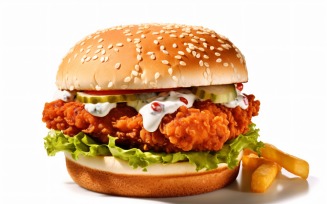 Crunchy Chicken and Fish Burger, on white background 42