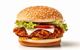 Crunchy Chicken and Fish Burger, on white background 44