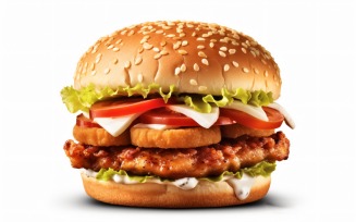 Crunchy Chicken and Fish Burger, on white background 55