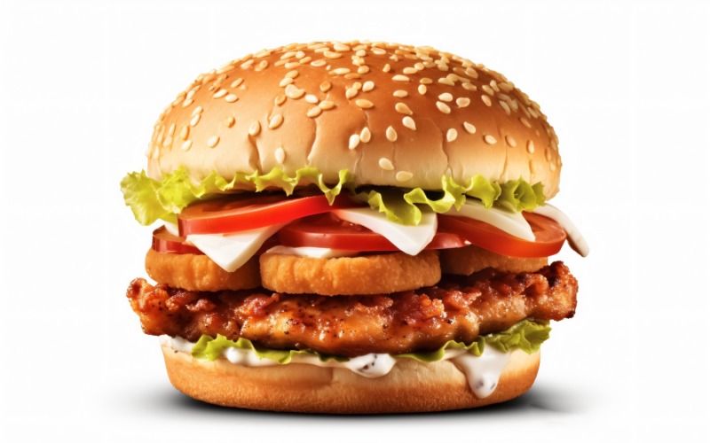Crunchy Chicken and Fish Burger, on white background 55 Illustration
