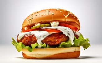 Crunchy Chicken Burger, on white background 12