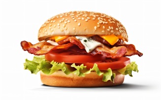 hamburger with bacon and lettuce on a white background 54