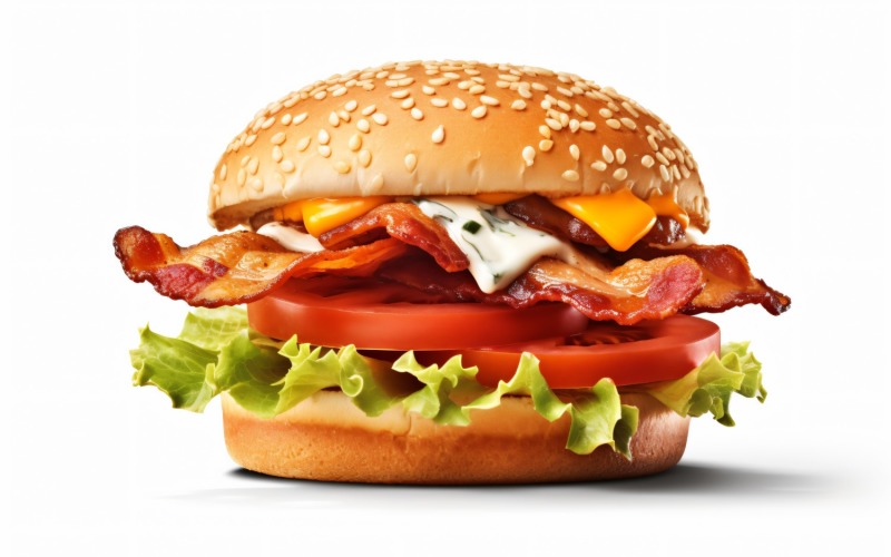 hamburger with bacon and lettuce on a white background 54 Illustration