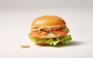 Hamburger with cutlet and vegetables, on white background 27