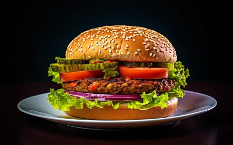 Tasty grilled beef burger with salad 50 Illustration