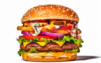 Tasty grilled Feta beef burger, on white background 46