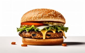 Tasty grilled Feta beef burger, on white background 49