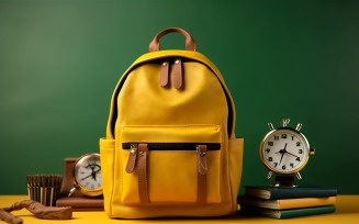 Yellow Backpack with a clock and school Supplies 1992