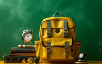Yellow Backpack with a clock and school Supplies 200