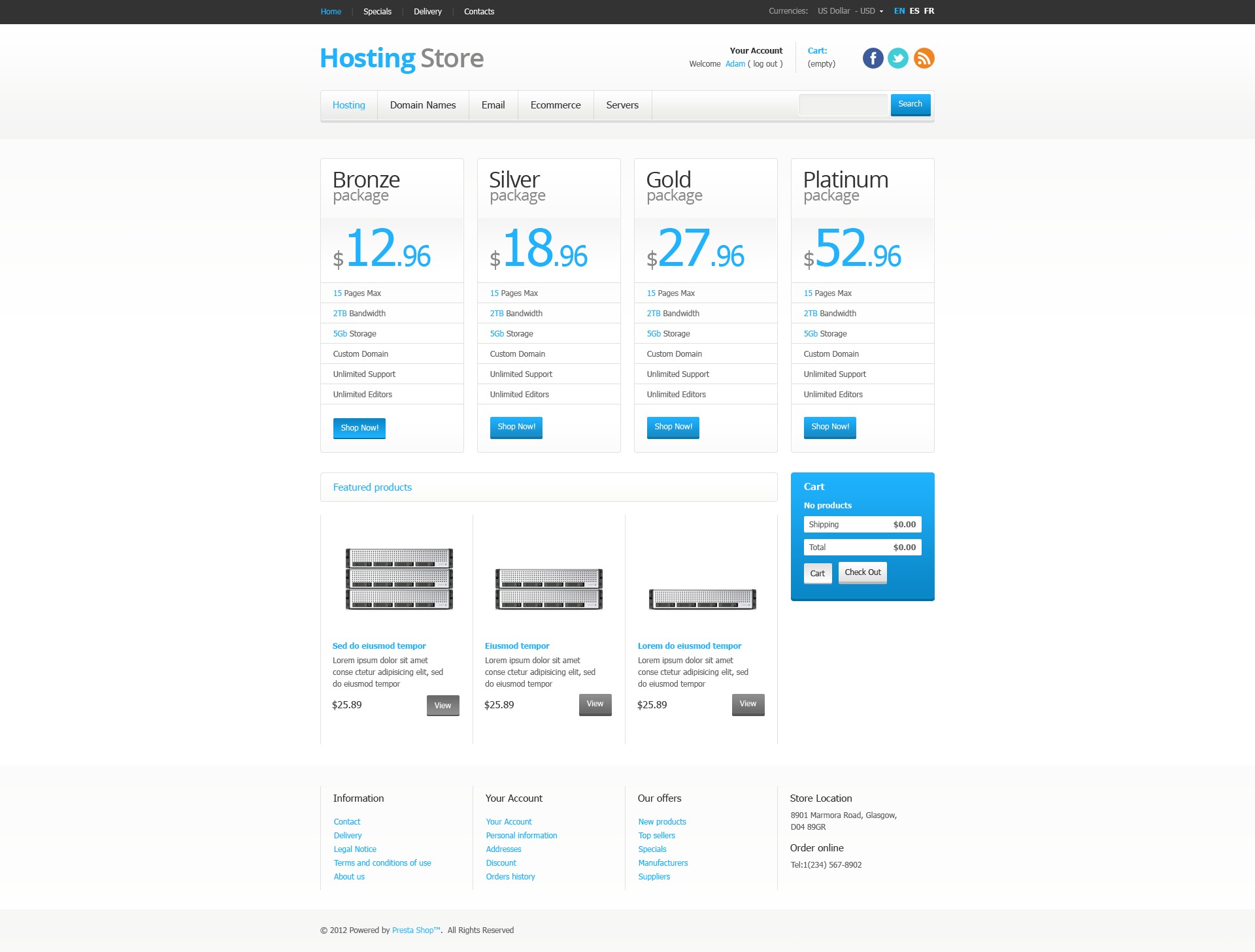 Home hosting. PRESTASHOP бесплатные шаблоны. Domain Store.