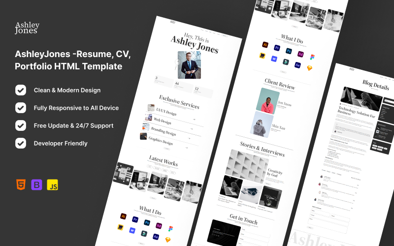 AshleyJones -Resume, CV, Portfolio HTML Template Website Template