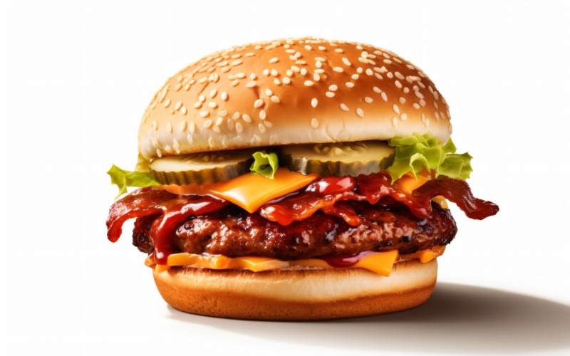 Bacon burger with beef patty, on white background 58 Illustration