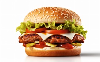 Bacon burger with beef patty, on white background 59